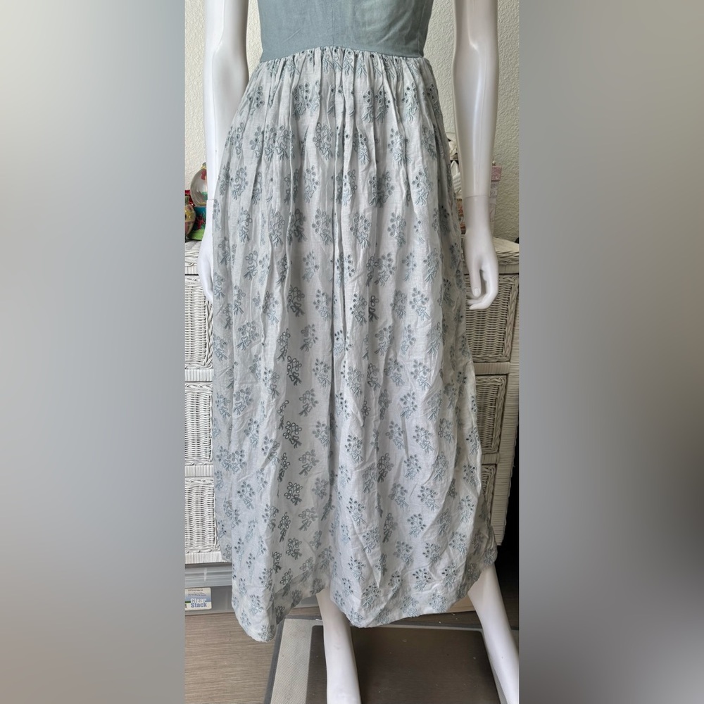 The Great. The Camelia Maxi Dress Low Cut Cotton Eyelet Ash Blue Grey Size L NWT - Picture 8 of 14